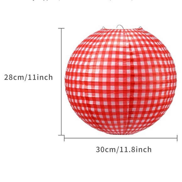 Red check paper lanterns Picnic Party Decorations Round Hanging 12 in 6 pc. NWT - Picture 5 of 8